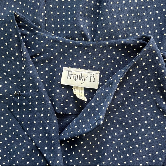 VINTAGE 70s Franky B Vintage Navy White Polka Dot Midi Dress - Picture 4 of 4